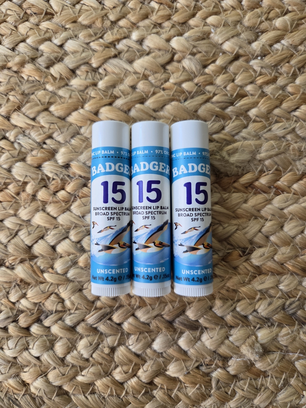 Badger SPF 15 Mineral Unscented Clean Lip Balm (Pack of 3)